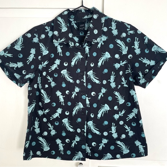 Coraline Hot Topic Shirt Womens Juniors Small Button Short Sleeve Ghost Children - Picture 4 of 12